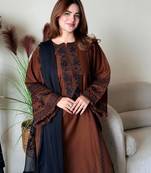Brown Color Embroidery Thread Work Silk Blend Salwar Suit