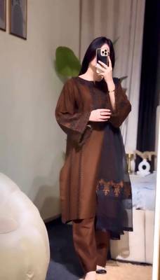 Brown Color Embroidery Thread Work Silk Blend Salwar Suit 3