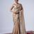 Celebrity inspired cream embroiderd border satin saree with unstitched blouse
