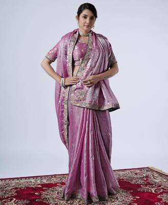 Kanjivaram purple embroiderd border satin saree with unstitched blouse 3