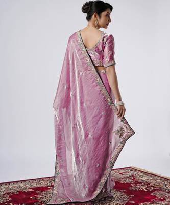 Kanjivaram purple embroiderd border satin saree with unstitched blouse 4
