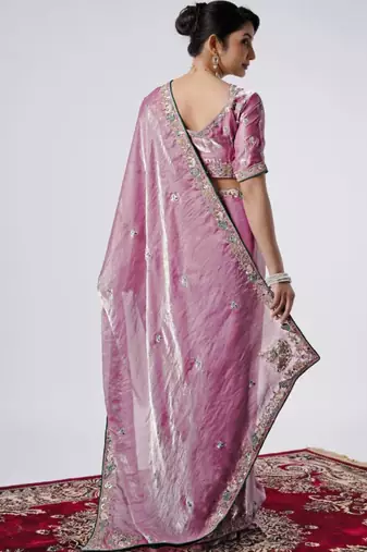 Kanjivaram purple embroiderd border satin saree with unstitched blouse