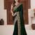light weight green heavy multi colored border fandy satin silk blend saree with unstitched blouse