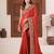 Fashionable red heavy multi colored border fandy satin saree with unstitched blouse