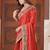 Fashionable red heavy multi colored border fandy satin saree with unstitched blouse