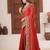 Fashionable red heavy multi colored border fandy satin saree with unstitched blouse