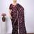 Celebrity type purple embroidered border fandy satin saree with unstitched blouse