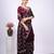 Celebrity type purple embroidered border fandy satin saree with unstitched blouse