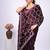 Celebrity type purple embroidered border fandy satin saree with unstitched blouse