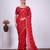 Floral red embroidered border fandy satin saree with unstitched blouse