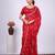 Floral red embroidered border fandy satin saree with unstitched blouse