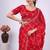Floral red embroidered border fandy satin saree with unstitched blouse