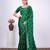 Embellished green embroidered border fandy satin saree with unstitched blouse