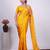 Trendy yellow embroidered border fandy satin saree with unstitched blouse