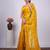 Trendy yellow embroidered border fandy satin saree with unstitched blouse