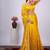 Trendy yellow embroidered border fandy satin saree with unstitched blouse
