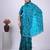 Traditional teal blue embroidered border fandy satin saree with unstitched blouse