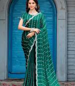 Indian green embellished pattern with border fandy satin saree with unstitched blouse