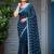 Ethnic midnight blue embellished pattern with border fandy satin saree with unstitched blouse
