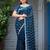 Ethnic midnight blue embellished pattern with border fandy satin saree with unstitched blouse