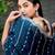 Ethnic midnight blue embellished pattern with border fandy satin saree with unstitched blouse