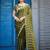 Trendy olive green embellished pattern with border fandy satin saree with unstitched blouse