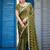 Trendy olive green embellished pattern with border fandy satin saree with unstitched blouse
