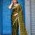 Trendy olive green embellished pattern with border fandy satin saree with unstitched blouse