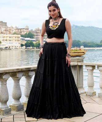 black rayon plain traditional lehenga choli with free size upto 42 1