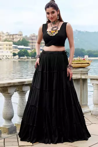 black rayon plain traditional lehenga choli with free size upto 42