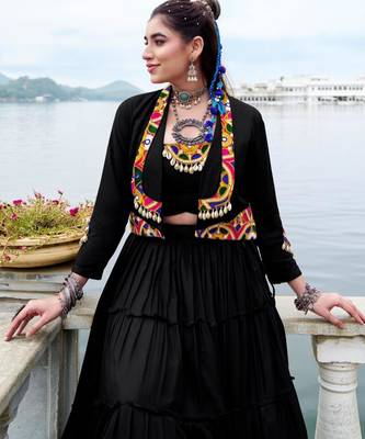black rayon plain traditional lehenga choli with free size upto 42 2