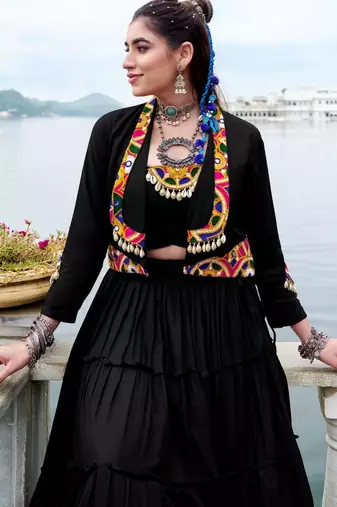 black rayon plain traditional lehenga choli with free size upto 42