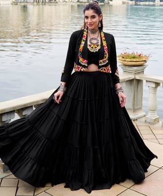 black rayon plain traditional lehenga choli with free size upto 42 3