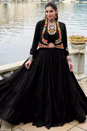 black rayon plain traditional lehenga choli with free size upto 42