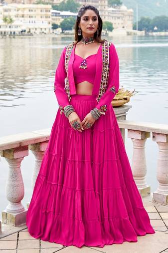 pink rayon plain traditional lehenga choli with free size upto 42