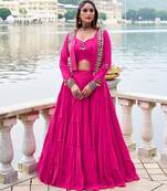 pink rayon plain traditional lehenga choli with free size upto 42