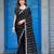 Indian black embellished pattern with border fandy satin saree with unstitched blouse