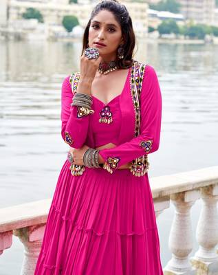 pink rayon plain traditional lehenga choli with free size upto 42 3