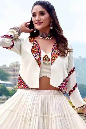 white rayon plain traditional lehenga choli with free size upto 42