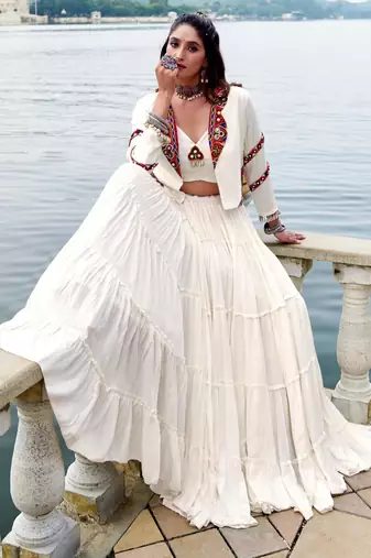 white rayon plain traditional lehenga choli with free size upto 42