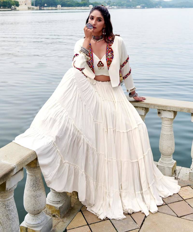 white rayon plain traditional lehenga choli with free size upto 42
