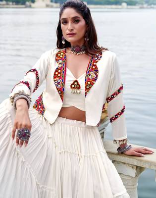 white rayon plain traditional lehenga choli with free size upto 42 3