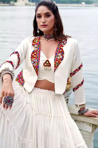 white rayon plain traditional lehenga choli with free size upto 42