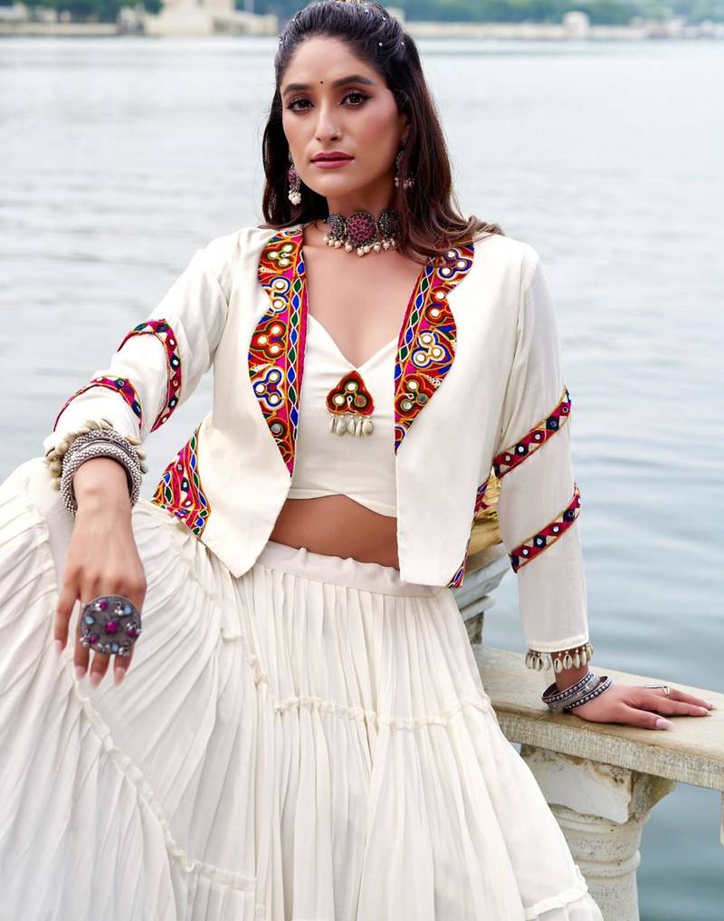 white rayon plain traditional lehenga choli with free size upto 42
