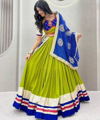 green cotton silk hand woven traditional lehenga choli with free size upto 44 2