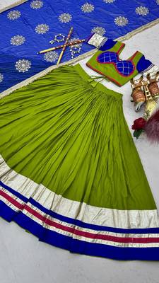 green cotton silk hand woven traditional lehenga choli with free size upto 44 4