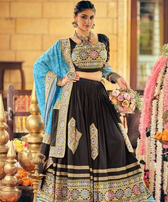 black rayon embroidered traditional lehenga choli with free size upto 42 1