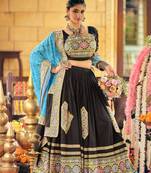 black rayon embroidered traditional lehenga choli with free size upto 42