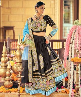 black rayon embroidered traditional lehenga choli with free size upto 42 2