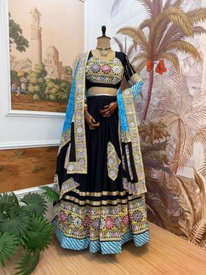 black rayon embroidered traditional lehenga choli with free size upto 42 4